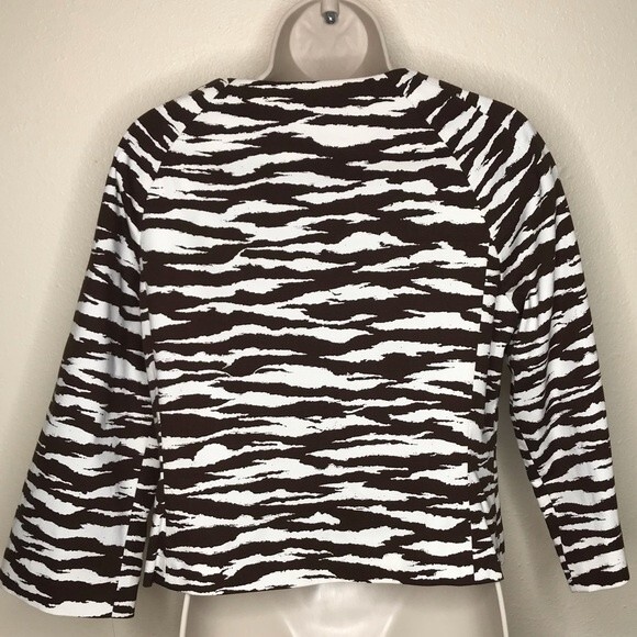 NWT Anne Klein Cropped 3/4 Sleeve Zebra Print Brown Cream Faux Pockets Size 2 - Picture 5 of 16